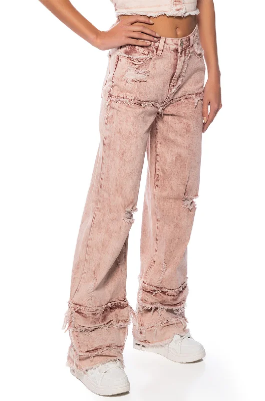 Low Waisted Jeans for Casual -FAYE DISTRESSED RELAXED FIT JEANS