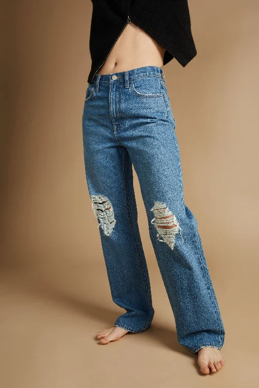 Boyfriend Jeans for Relaxed -STRAIGHT LEG DISTRESSED JEAN