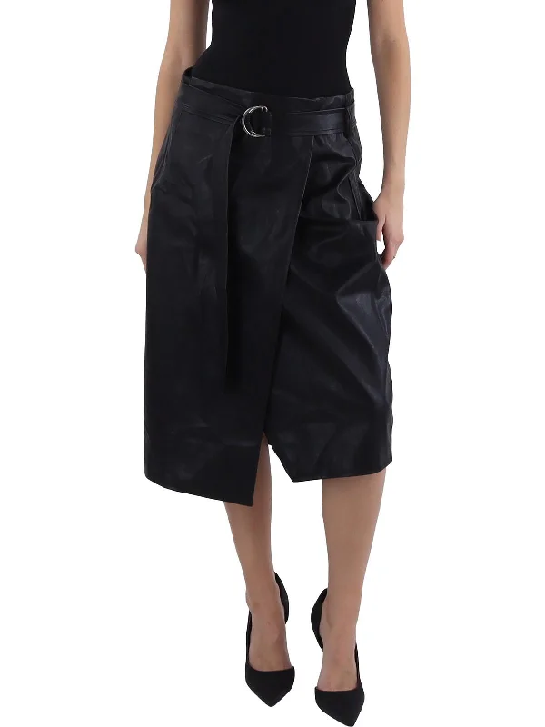 Polyester Dresses for Durable -Womens Belted Asymmetrical Midi Skirt