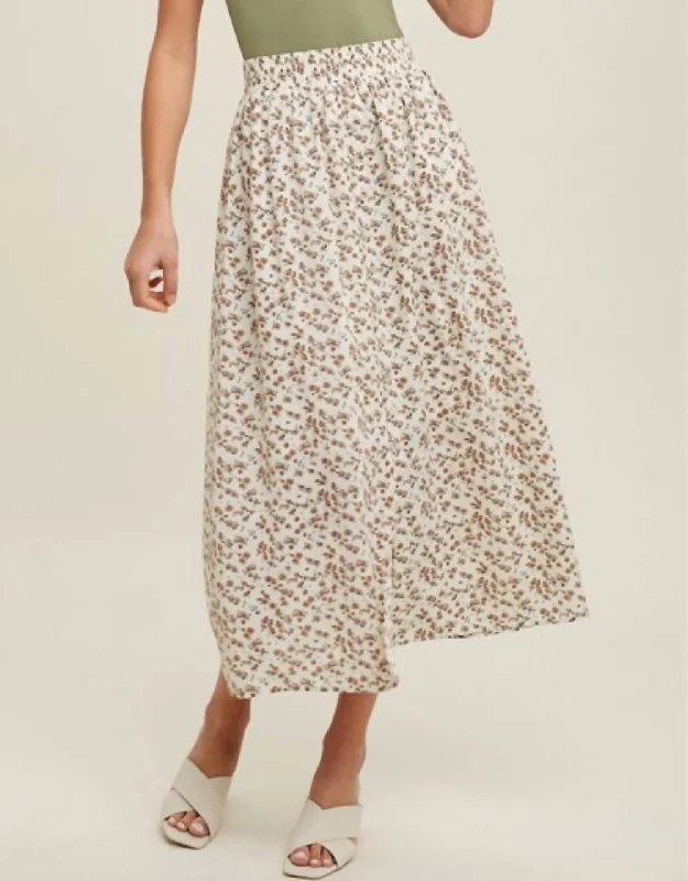 Animal Print Dresses for Fun -Floral Buttoned Maxi Skirt In Cream