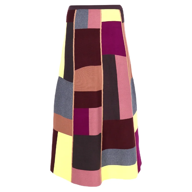 Ball Gown Dresses for Glamour -Victoria Beckham VVB Color Block Midi Skirt in Multicolor Wool