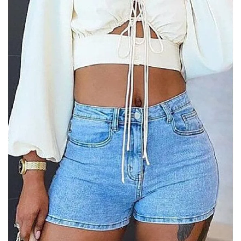 Best lounge shorts for women with soft fabrics for ultimate comfort at home-Women's Summer Streetwear Bandage Stretch High Waist Jeans Shorts