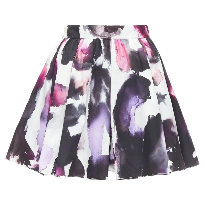 Floral Dresses for Romantic -Alexander McQueen watercolor paint print pleated skirt