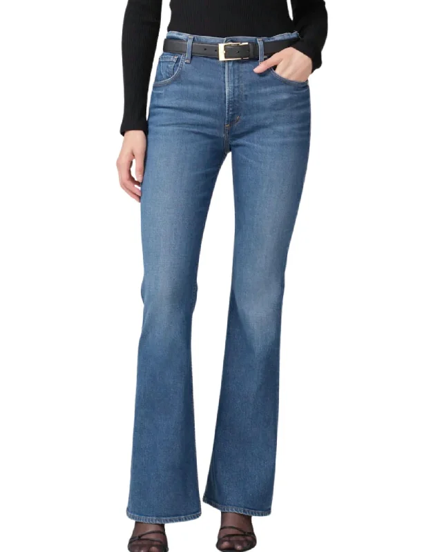 Tight trousers for women with side slits and ankle-length design for chic style -Isola Flare Denim Jeans In Crispen