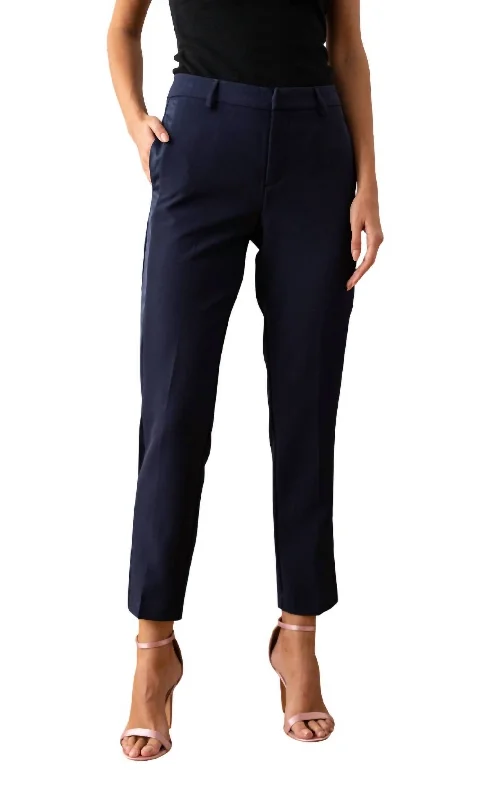 Bold color tight trousers for women with bright hues and daring style choices -Classic Cigarette/smoking Pants In Navy Blue