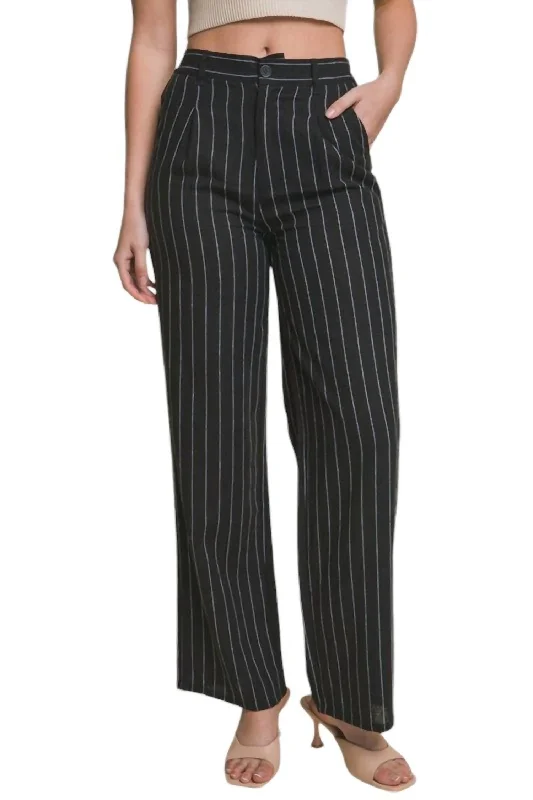 Tailored tight trousers for men with sharp crease and polished look -Cotton Linen Straight Pants In Black/white Stripe