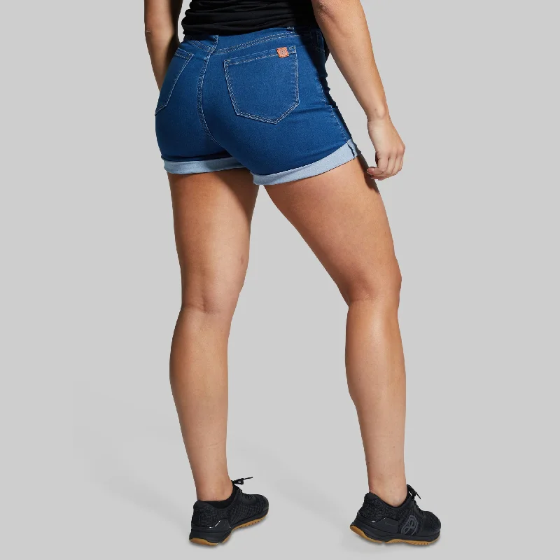 Christmas Jeans for Seasonal -FLEX Stretchy Mom Jean Short (Mid Wash)