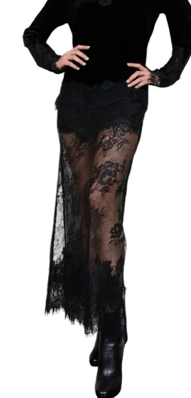 Printed Dresses with Patterns -Stacy Lace Bias Skirt In Black