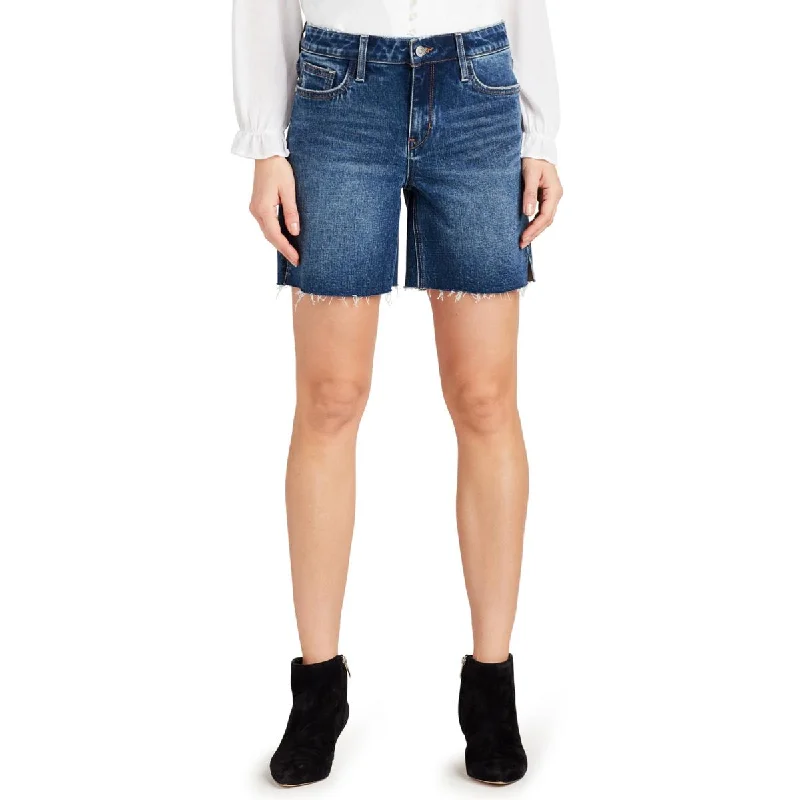 Lightweight linen shorts for women with relaxed fit and breathable materials-Sam Edelman Womens The Derby Raw Hem Medium Wash Bermuda Shorts