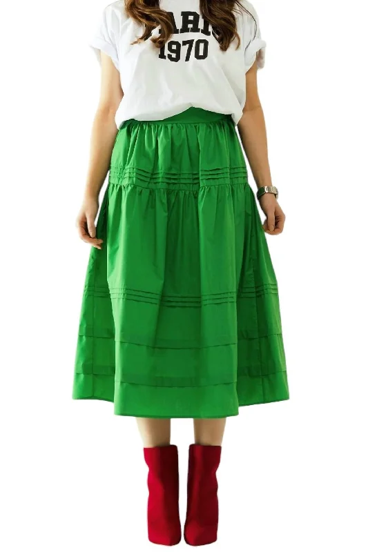 Leather Dresses for Luxury -Tiered Poplin Midi Skirt In Green