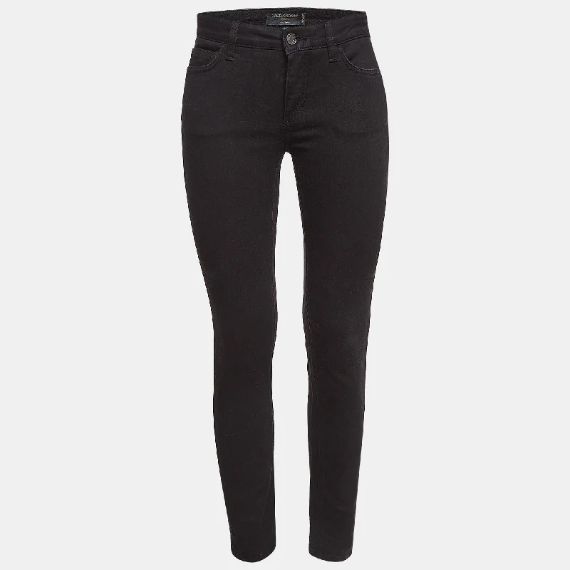 Tight trousers for women with vertical stripes and slimming effect for a sleek look -Dolce & Gabbana Black Embroidered Denim Pretty Jean