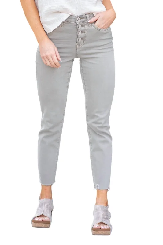 Soft wool tight trousers for women with cozy, refined fabric for cold weather -High Rise Button Up Slim Straight Jeans In Maeve