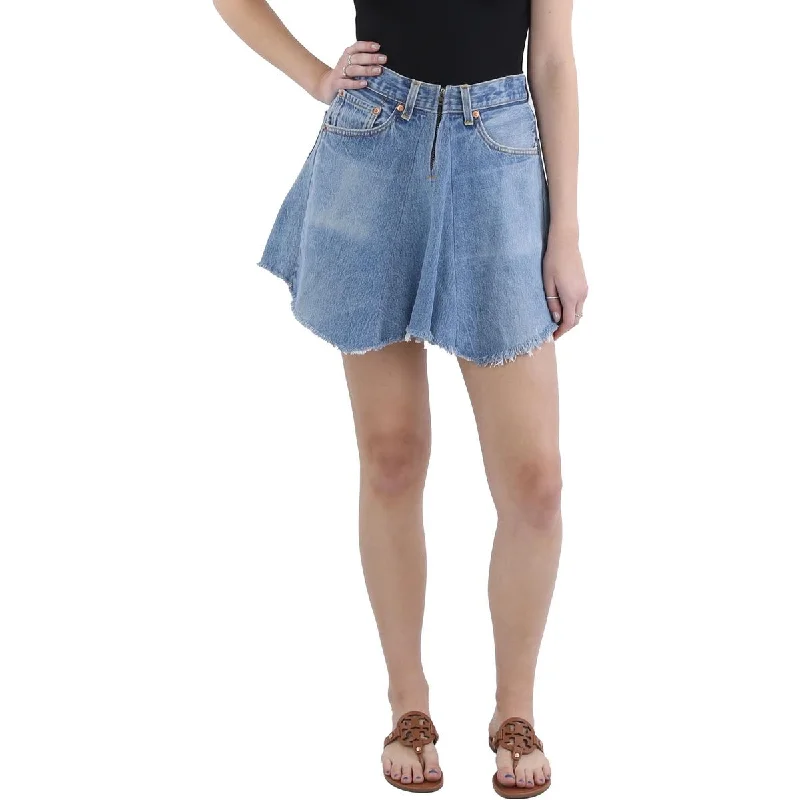 Low-waisted Dresses for Relaxed -Womens Jean Skirt Frayed Edge Mini Skirt