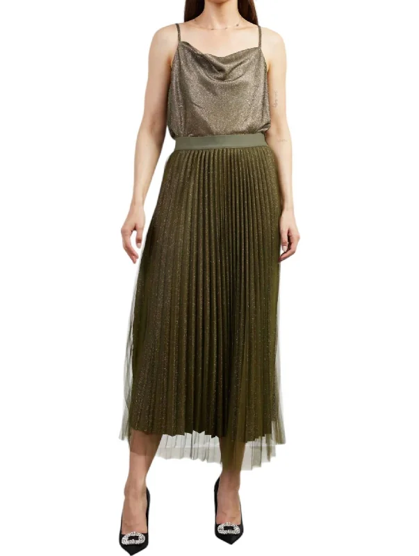 Indian Dresses with Intricacy -Pleated Maxi Skirt In Olive