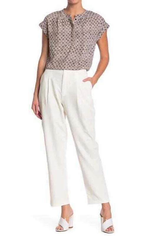 Luxury tight trousers for women with fine fabric and elegant tailoring -Pleated Self Button Ankle Pants In White