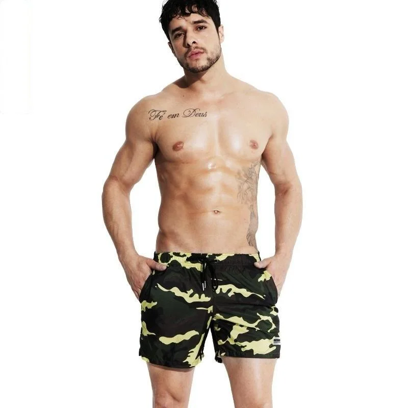 Comfortable denim shorts for men with a relaxed, laid-back fit for summer-Light Thin Quick Dry Camouflage Swimming Shorts for Plus Size Men