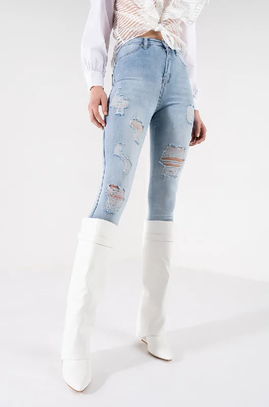 Relaxed Jeans for Comfortable -FLEX-FIT EXTREME STRETCH HIGH WAISTED DISTRESSED SKINNY JEANS