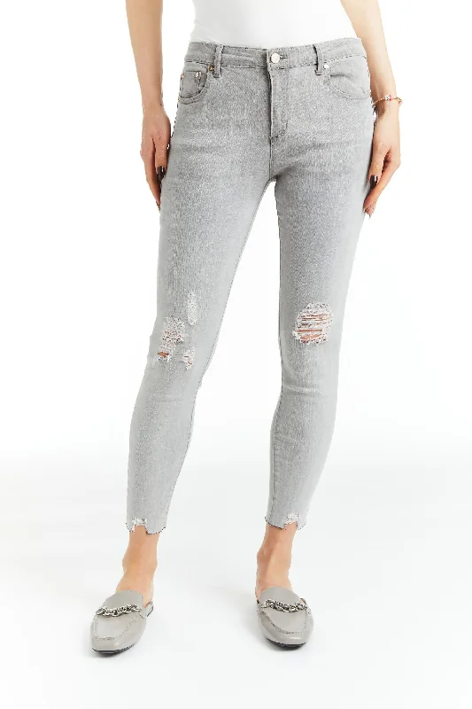 Ripped Jeans for Trendy Look -Diane - Destructed Crop Skinny In Grey