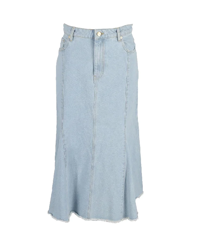 Capri Dresses for Playful -Ganni Flared Midi Skirt in Light Blue Denim