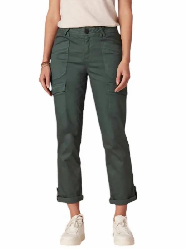 Bold patterned tight trousers for women with geometric or floral prints for unique look -"ab"solution High Rise Roll Cuff Cargo Pocket Cargo Utility Pants In Agave