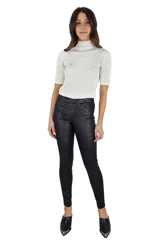 Wide Leg Jeans for Comfort -Black Gator Print Pull On Skinny