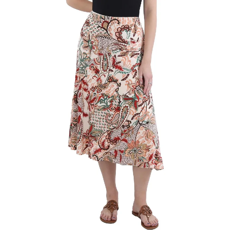 Beaded Dresses for Glamour -Womens Floral Print Side Zipper Midi Skirt