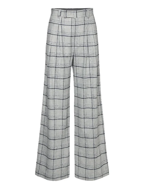 Trendy tight trousers for women with zipper details and edgy finish -Women's Kaddy Checked Wool Mix Pants In Grey Checks