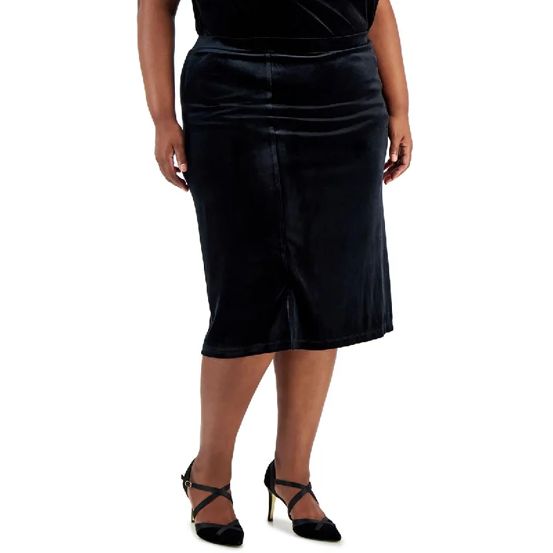 Spandex Dresses for Flexible -Plus Womens Solid Velvet Midi Skirt