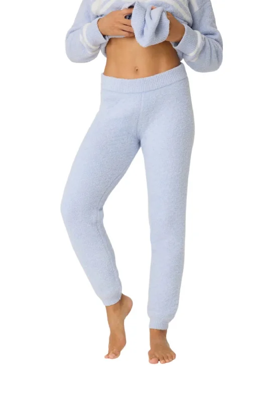 Smart casual tight trousers for women with cuffed ankle and tailored design -Apres All Day Fuzzy Banded Pant In Light Blue