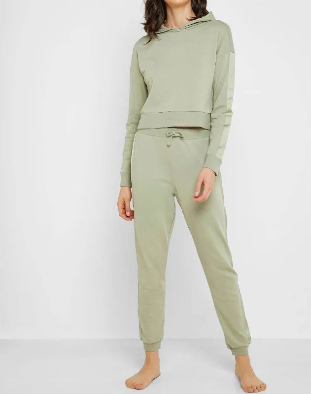 Tight trousers for women with decorative buttons and flattering silhouette for day wear -Satin Side Panel Jogger Casual Pants In Green