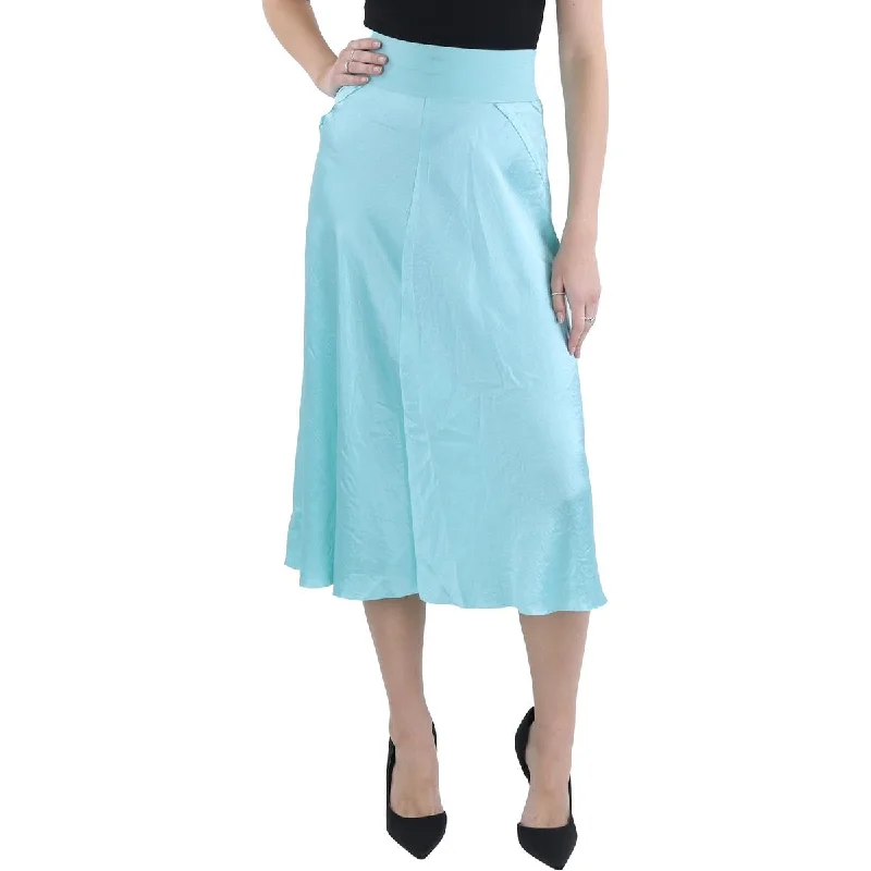 Capri Dresses for Playful -Womens Ribbed Trim Elastic Waist A-Line Skirt