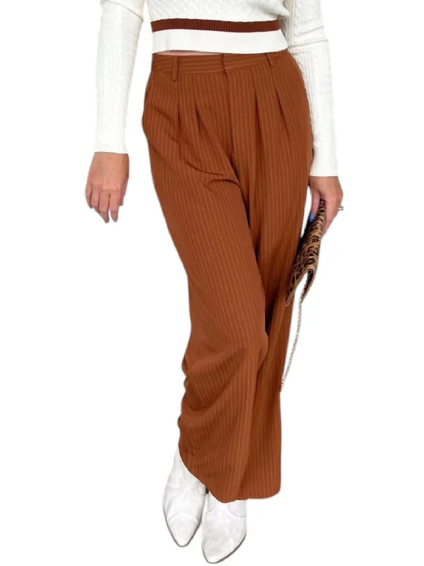 Tight trousers for women with elastic waistband for comfortable all-day wear -Established Pinstripe Trouser Pants In Rust