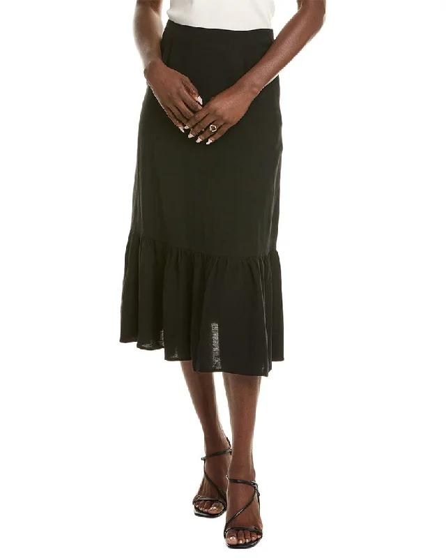 Gothic Dresses with Dark Tone -SERENETTE Linen-Blend Midi Ruffle Skirt