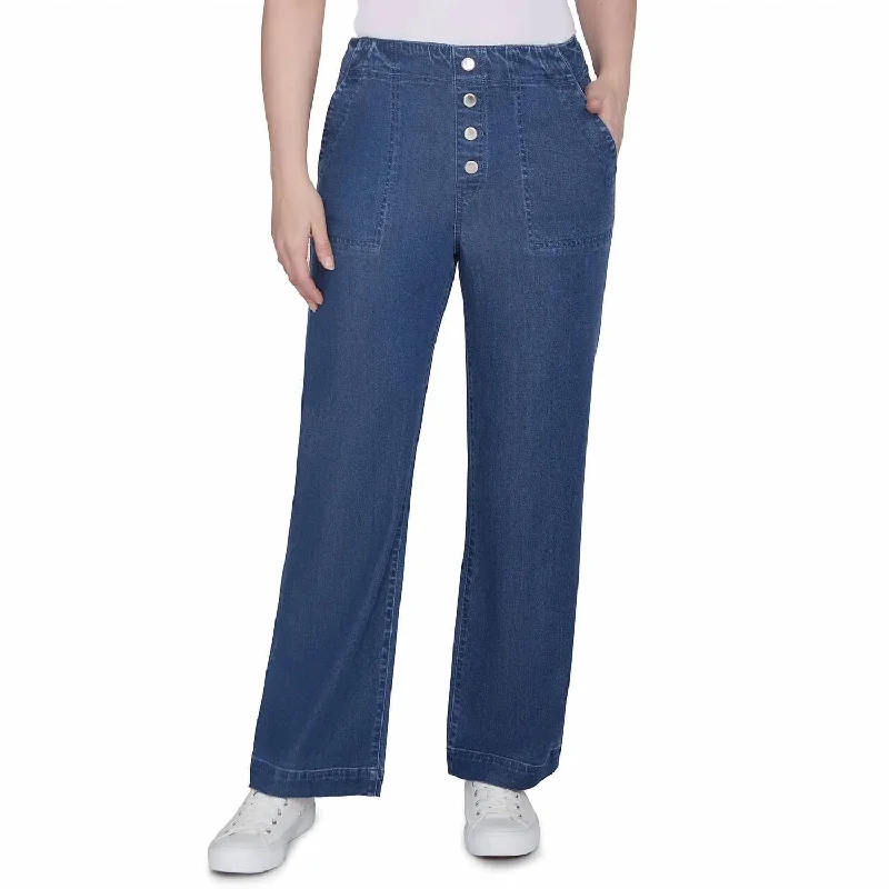 Vintage-inspired tight trousers for women with buttoned waist and retro charm -Women's Wide Leg Denim Pant In 476 Indigo