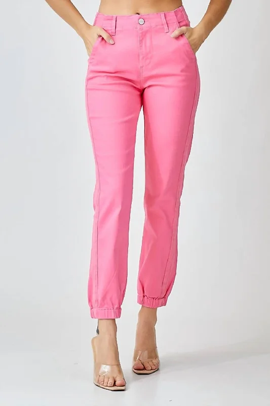 Tight trousers for men with stretch fabric and slim, modern cut -High Rise Jogger Jeans In Pink