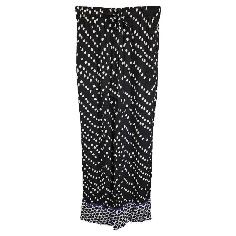 Loose-fitting tight trousers for women with stretchy waistband for ultimate comfort -Diane Von Furstenberg Denise Printed Wide-Leg Pants in Black Viscose