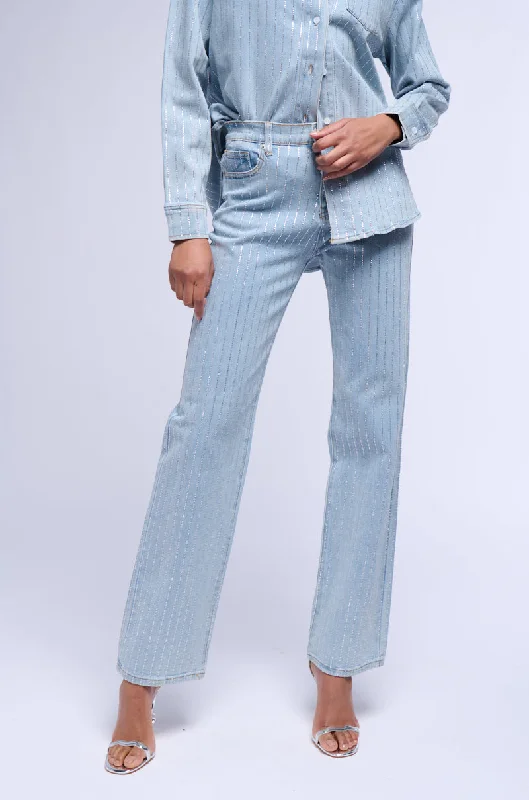 School Jeans for Uniform -EFFORTLESS GLAM RHINESTONE STRIPE RELAXED FIT JEAN