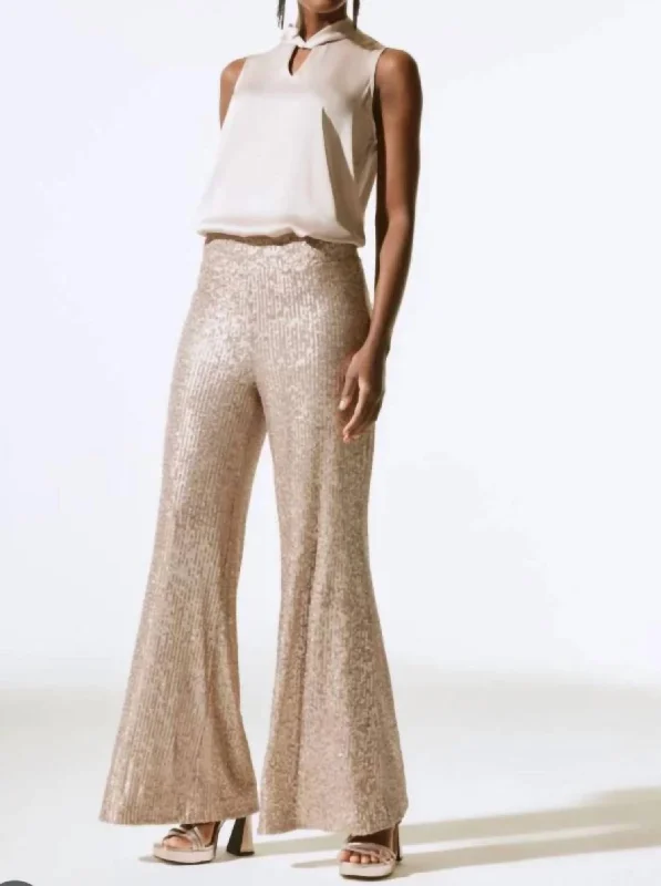 Tight cargo trousers for women with stylish pockets and slim cut for urban look -Gold Sequins Pants In Matte Gold