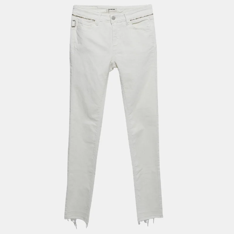 Bold patterned tight trousers for women with geometric or floral prints for unique look -Zadig & Voltaire White Denim Eva Cher Jean