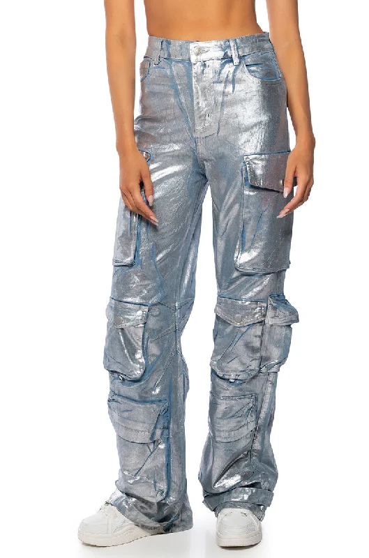 Colored Jeans for Variety -LA ISLA METALLIC CARGO JEANS