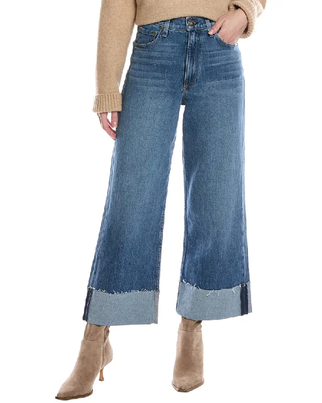 Tight trousers for women with leather accents and modern, bold design -rag & bone Andi Clover High-Rise Wide Leg Jean