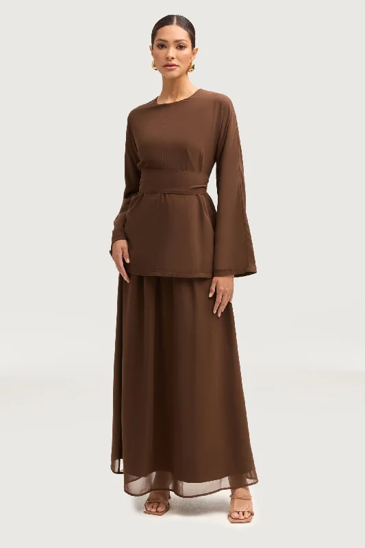 Nylon Dresses for Stretchable -Nevene Chiffon Maxi Skirt - Espresso