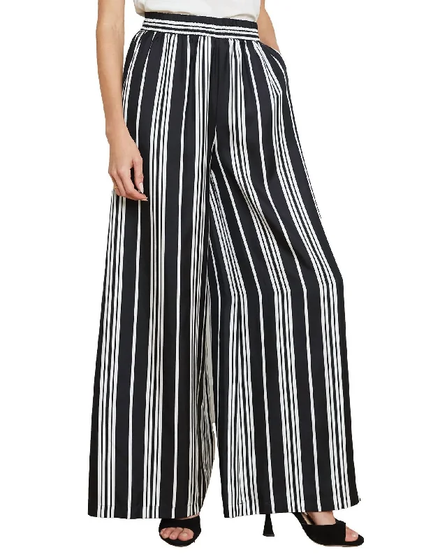 High-rise tight trousers for women with pleated front and classic look -Lillian Wide Leg Pant In Black/white Striped