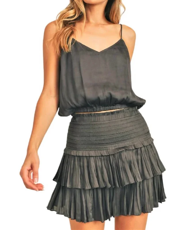 Striped Dresses for Fashionable -Silky Smocking Layered Skirt In Charcoal