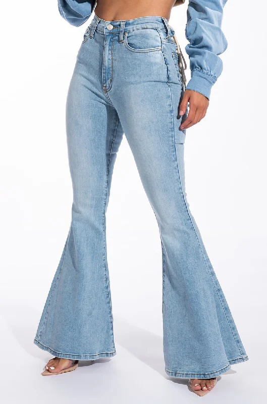 Boyfriend Jeans for Relaxed -LACE ME UP FLARE JEANS LIGHT BLUE DENIM