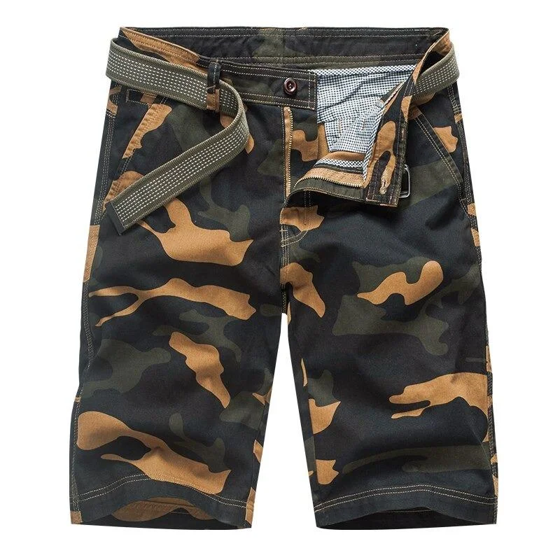 High-performance running shorts for men with reflective details for safety during workouts-Men's Summer Cotton Camouflage Cargo Multi Pocket Military Shorts