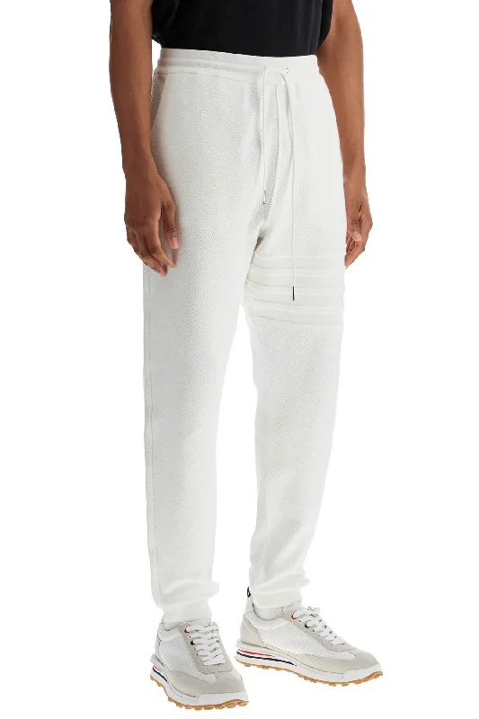 Tight cargo trousers for women with stylish pockets and slim cut for urban look -Thom Browne White Cotton Sweatpants With 4 Stripes