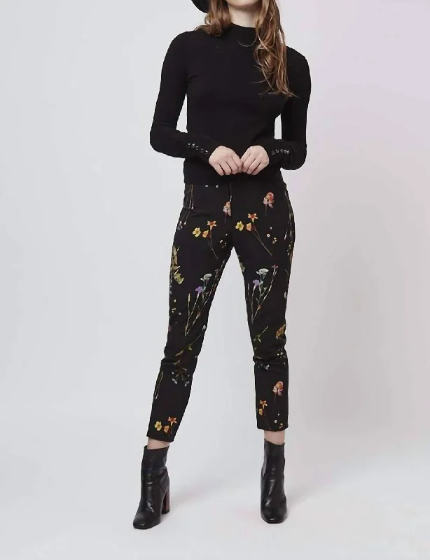 Tight trousers for women with vertical stripes and slimming effect for a sleek look -Floral Print Slim Pants In Multicolor