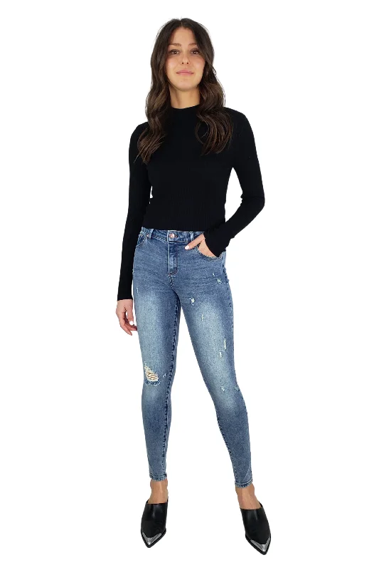 Embroidered Jeans for Detail -Diane - Mid Rise Destructed Fray Hem Skinny In Drifter