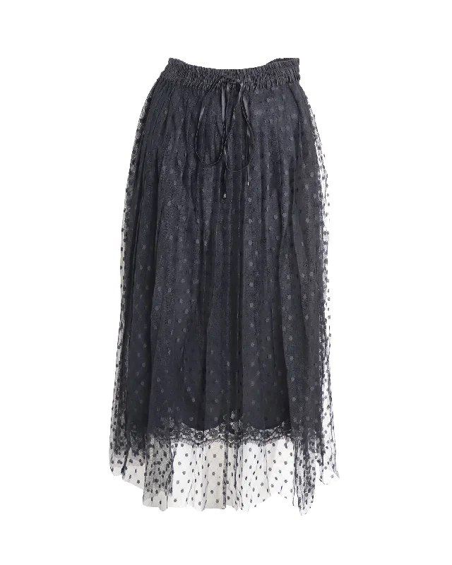 Lace Dresses for Delicate -Dolce & Gabbana Tulle Point D'esprit Midi Skirt in Black Polyamide